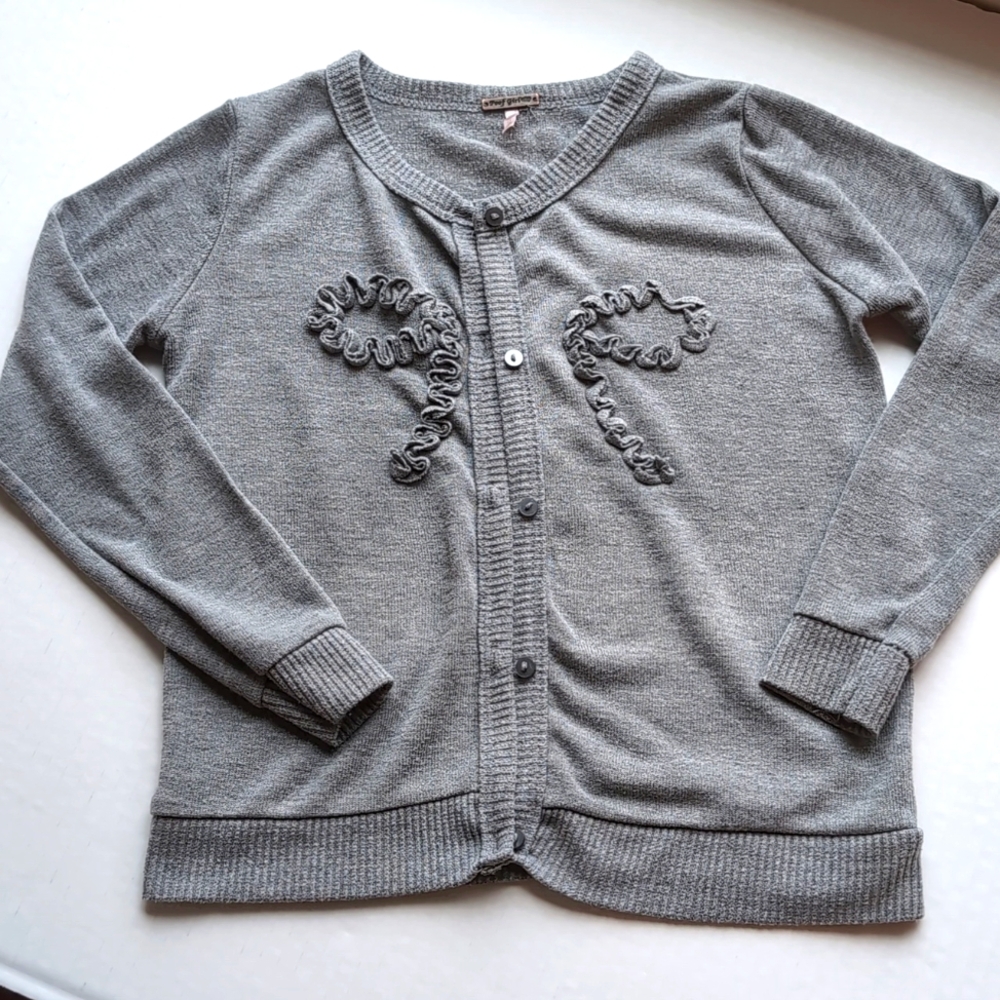 Grey Girls Cardigan Sweater by Poof Couture Size 5/6